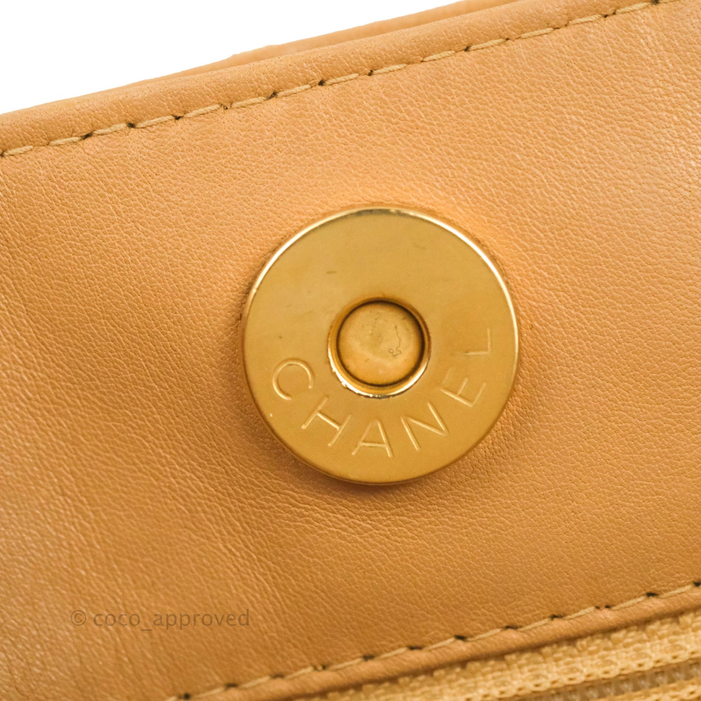 Chanel Vintage Quilted CC Tote Bag Beige Calfskin Gold Hardware