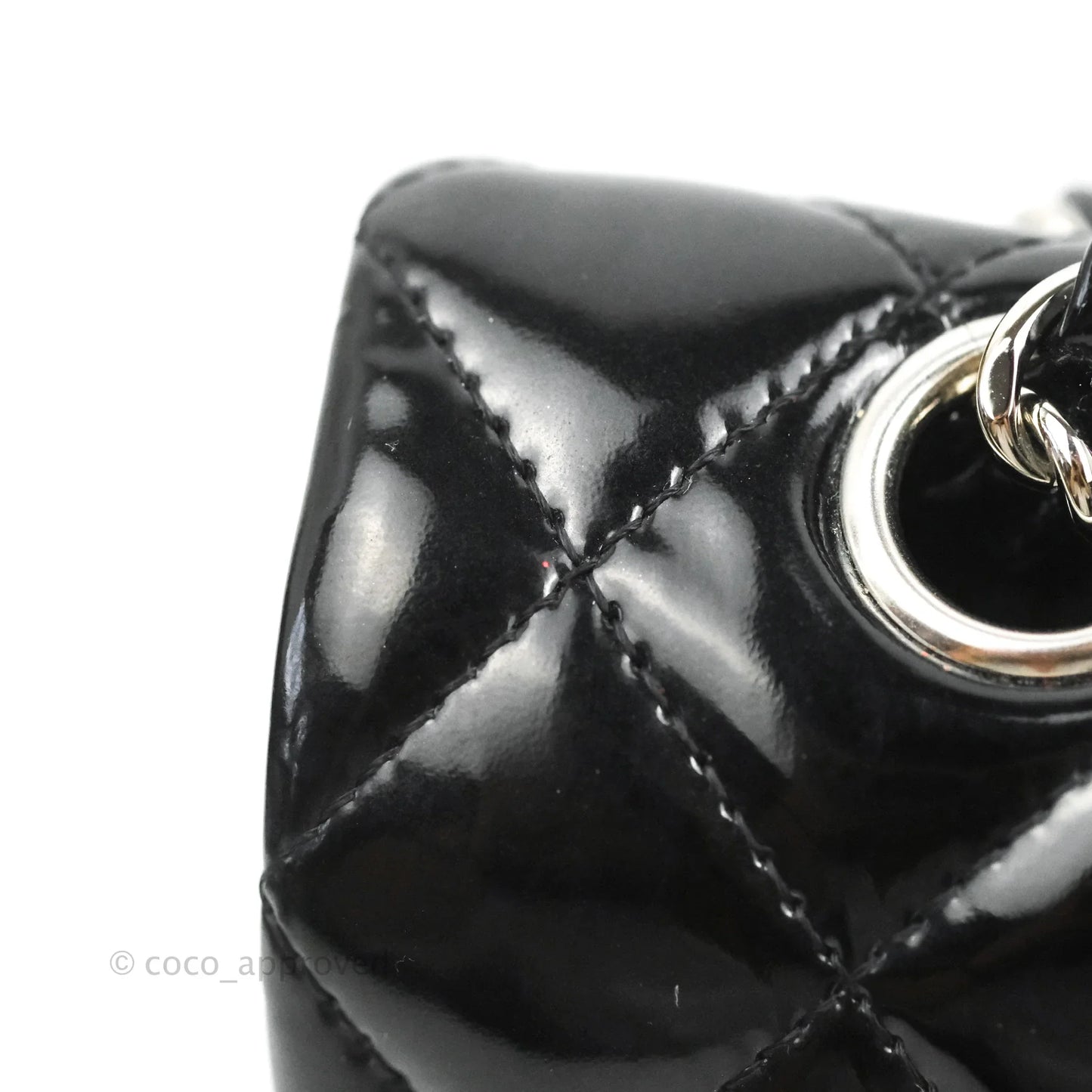 Chanel Classic Quilted M/L Medium Double Flap Black Patent Silver Hardware