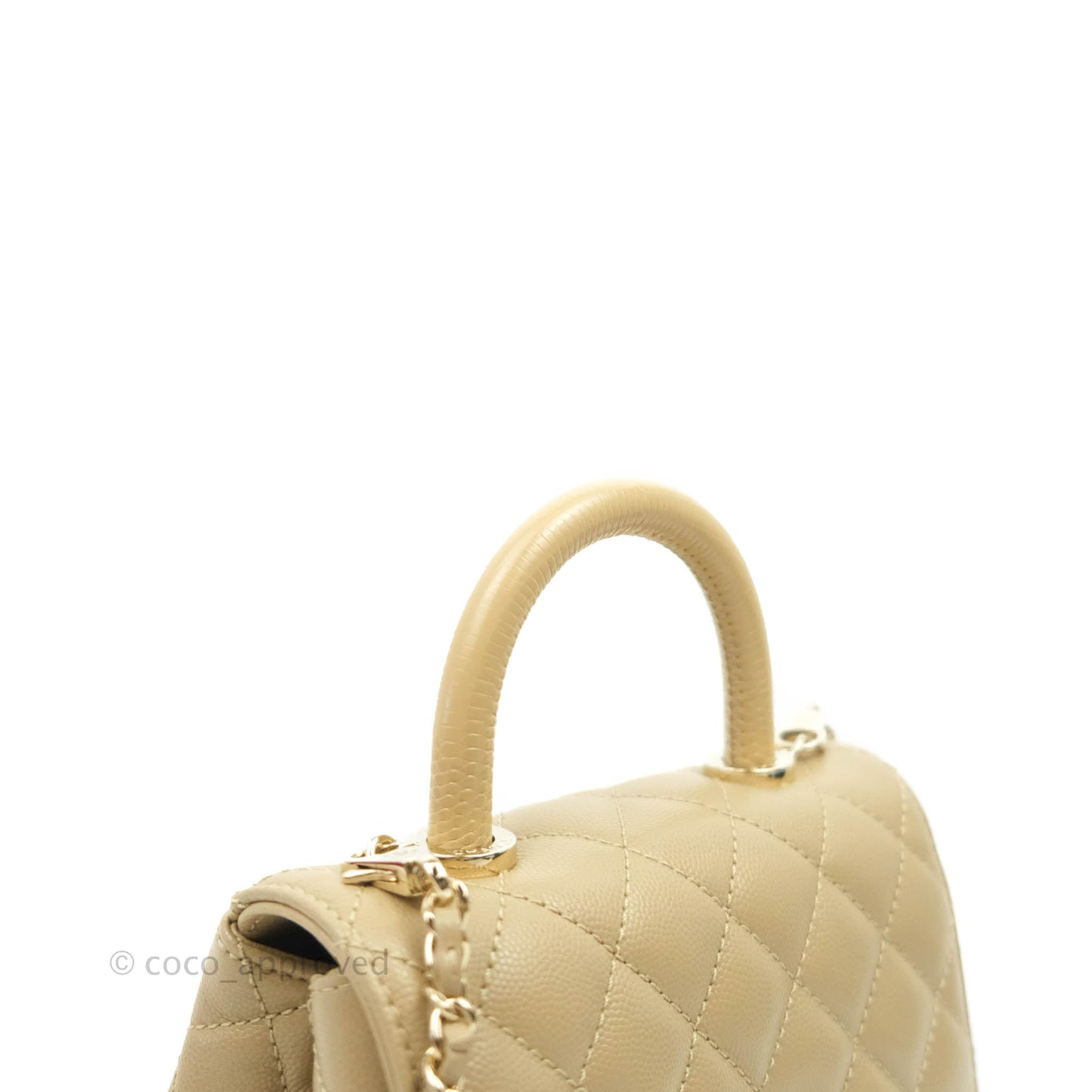 Chanel Mini Beige Coco Handle Quilted Caviar Gold Hardware Embossed Lizard Handle 21A