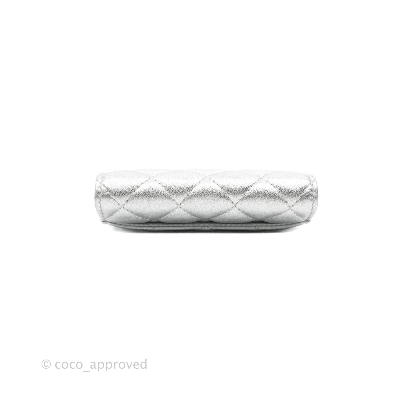Chanel Quilted Flap Card Holder Metallic Silver Lambskin Silver Hardware 21P