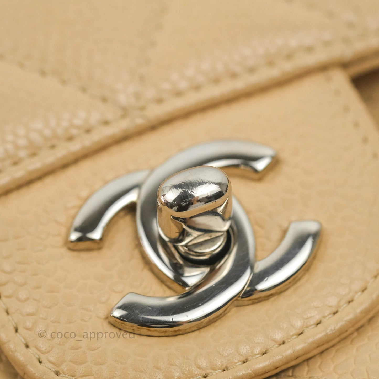 Chanel Classic M/L Medium Flap Quilted Beige Caviar Silver Hardware