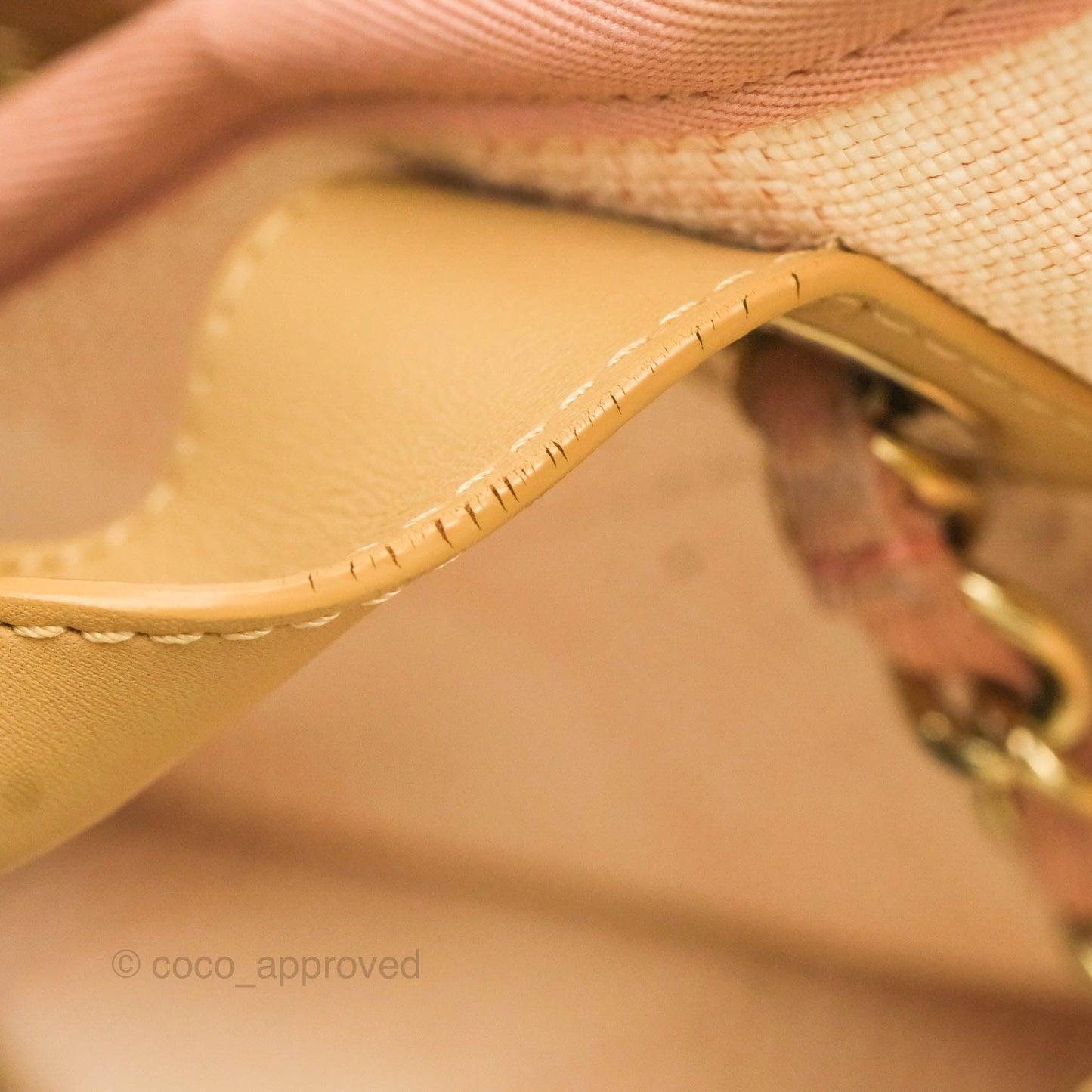 Chanel Large Deauville Pink Stripe Canvas Beige Handle Gold Hardware