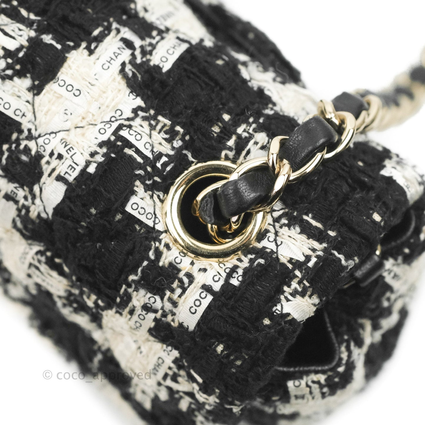 Chanel Quilted Mini Rectangular Flap Tweed Houndstooth Black & White Gold Hardware