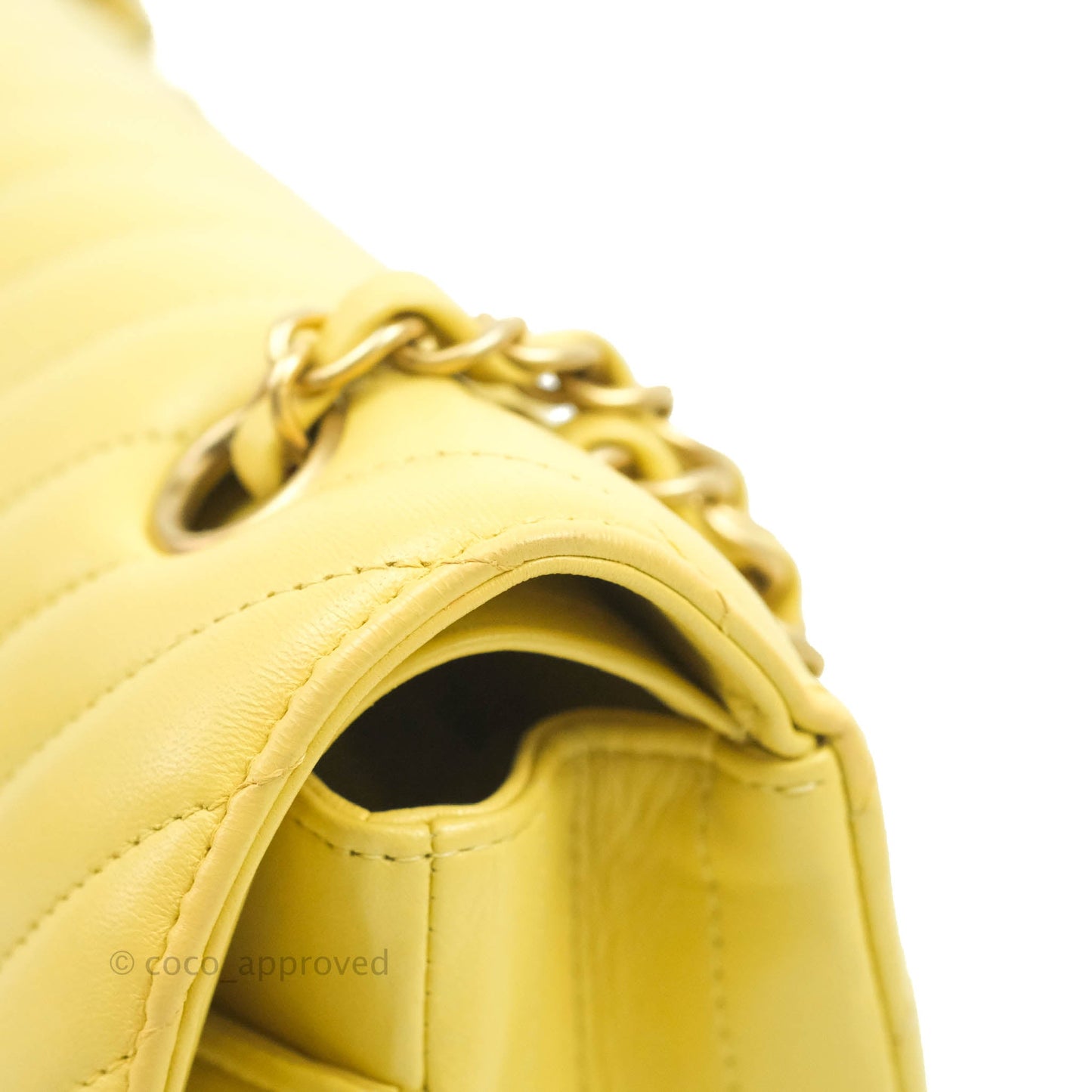 Chanel Classic M/L Medium Flap Chevron Yellow Lambskin Gold Hardware
