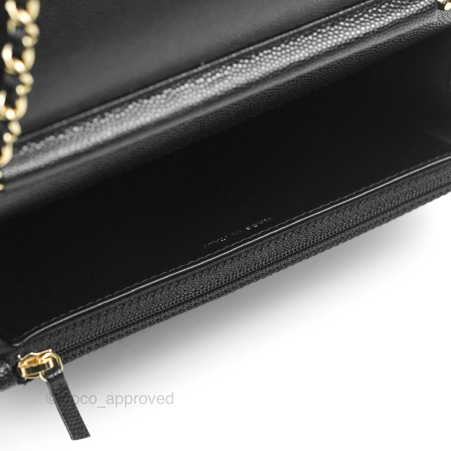 Chanel Quilted WOC Black Caviar Gold Hardware With Charms