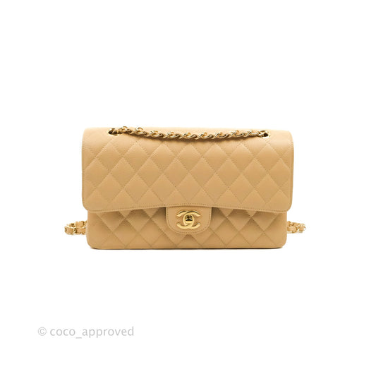Chanel Classic M/L Medium Flap Quilted Beige Caviar Gold Hardware