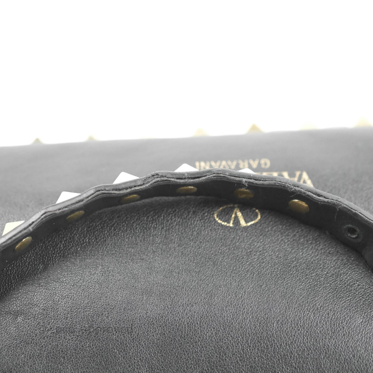 Valentino Garavani Small Trapeze Rockstud Black Grained Calfskin Gold Hardware