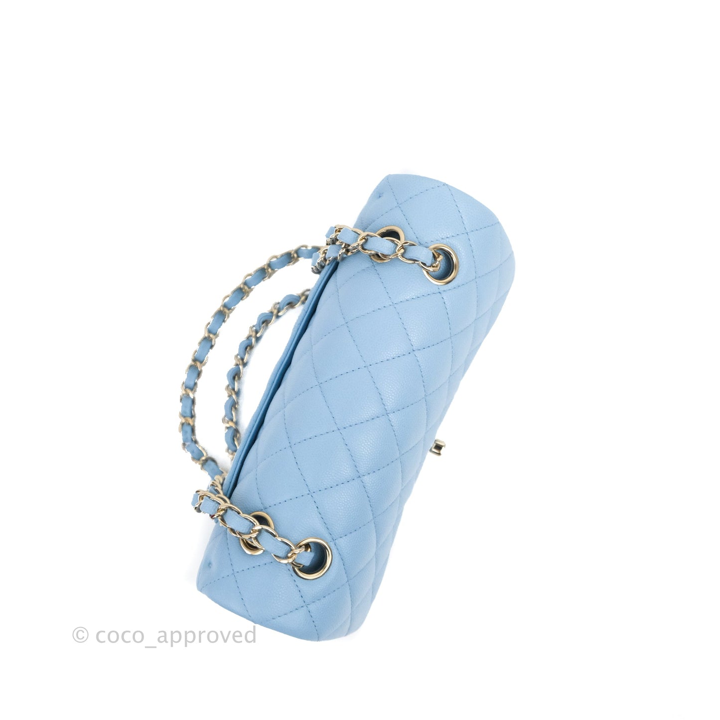 Chanel Small Classic Quilted Flap Light Blue Caviar Gold Hardware