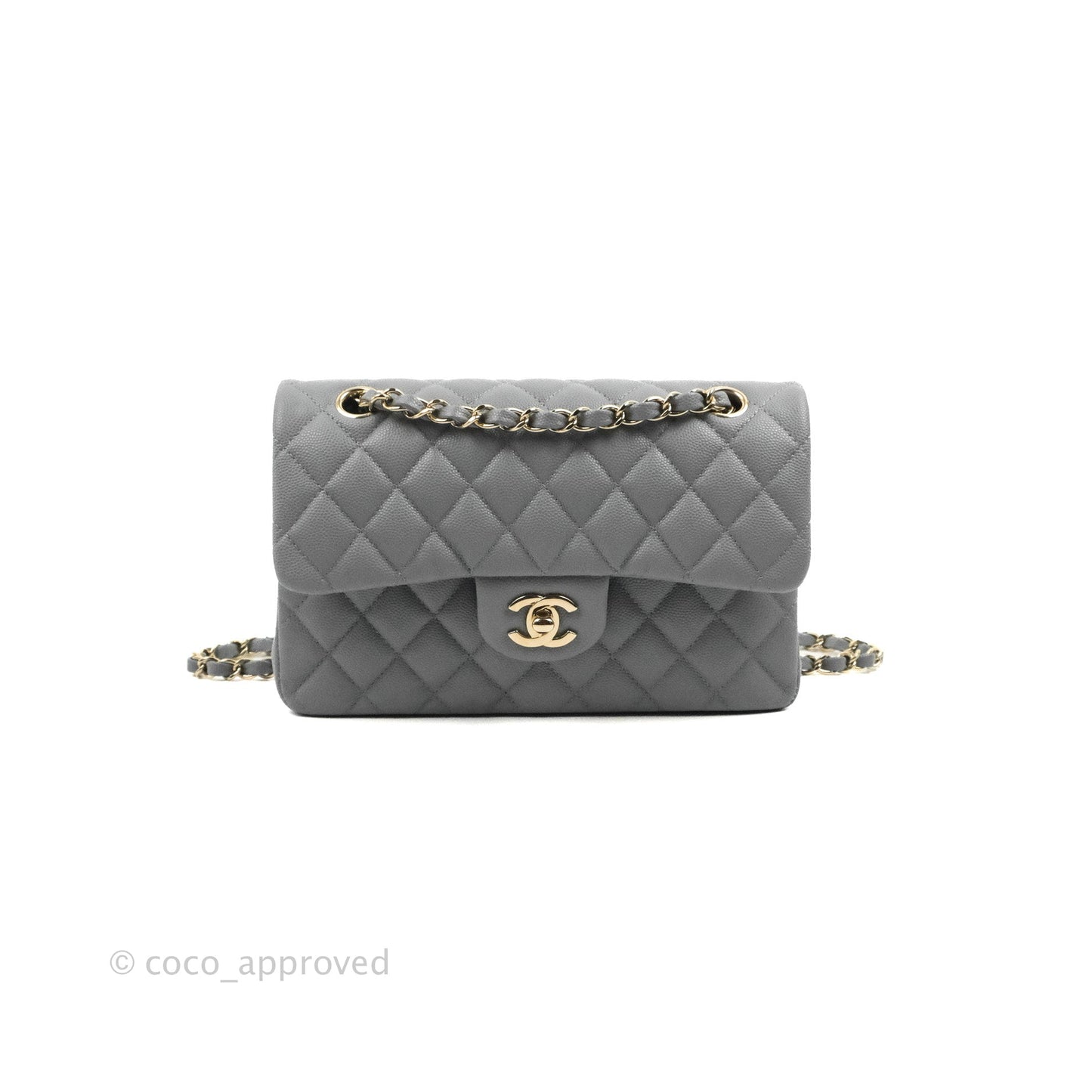 Chanel Small Classic Quilted Flap Grey Caviar Gold Hardware 20C