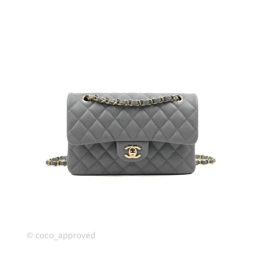 Chanel Small Classic Quilted Flap Grey Caviar Gold Hardware 20C