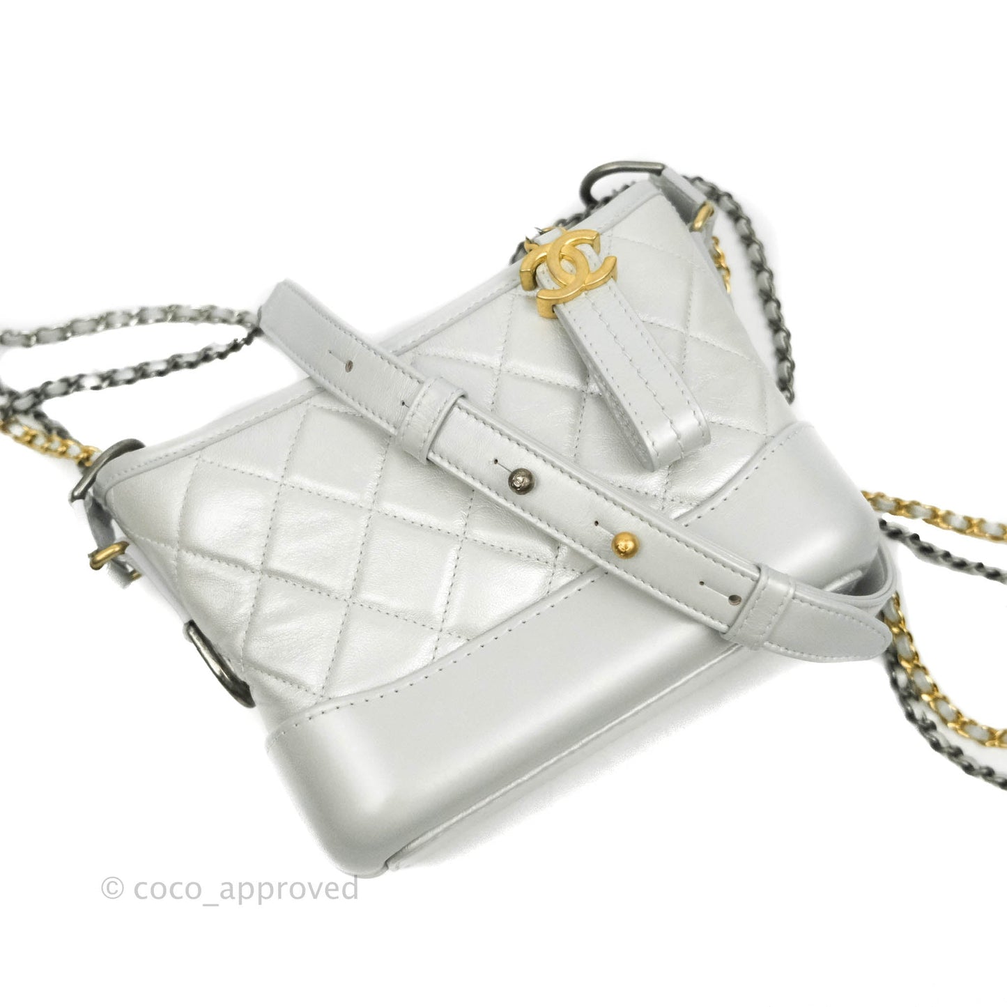 Chanel Small Gabrielle Hobo Bag Metallic Light Silver Aged Calfskin Mixed Hardware 19K