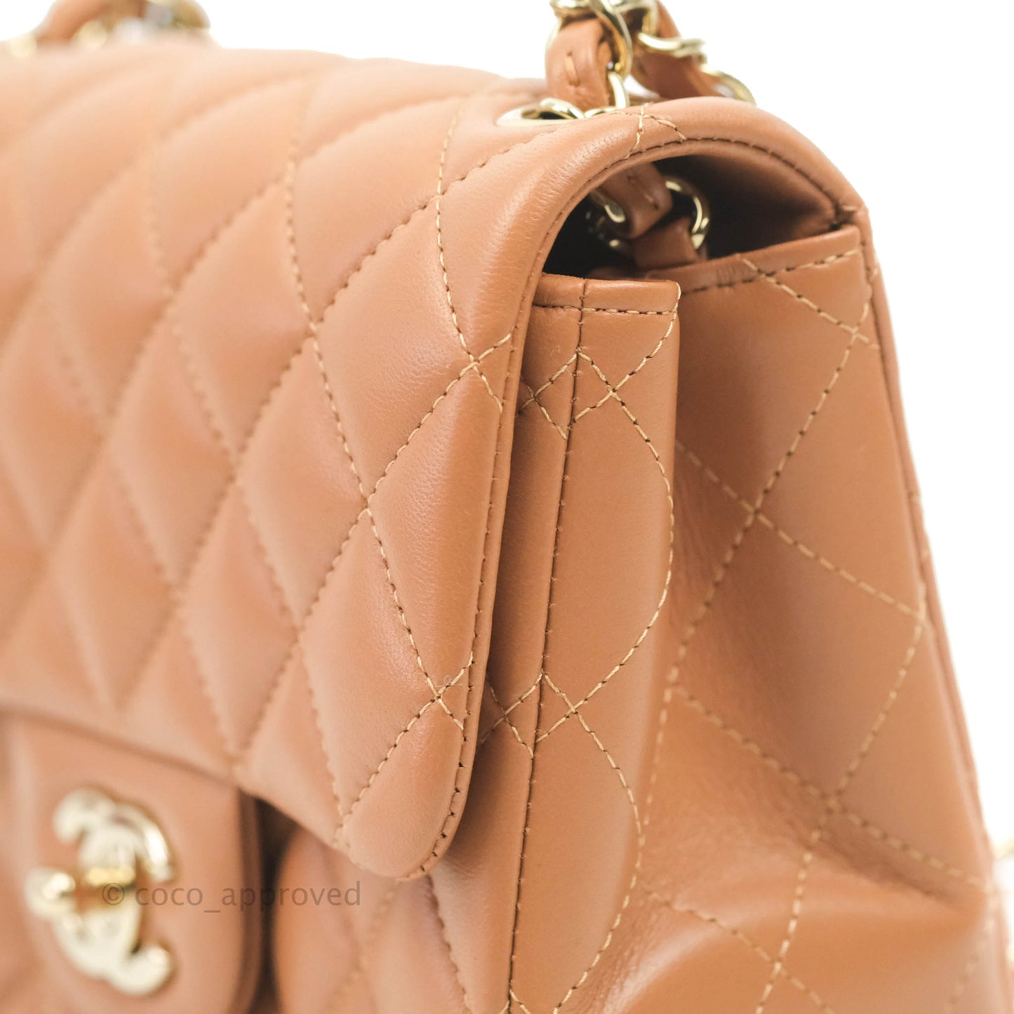 Chanel Classic Quilted Mini Square Caramel Dark Beige Lambskin Gold Hardware