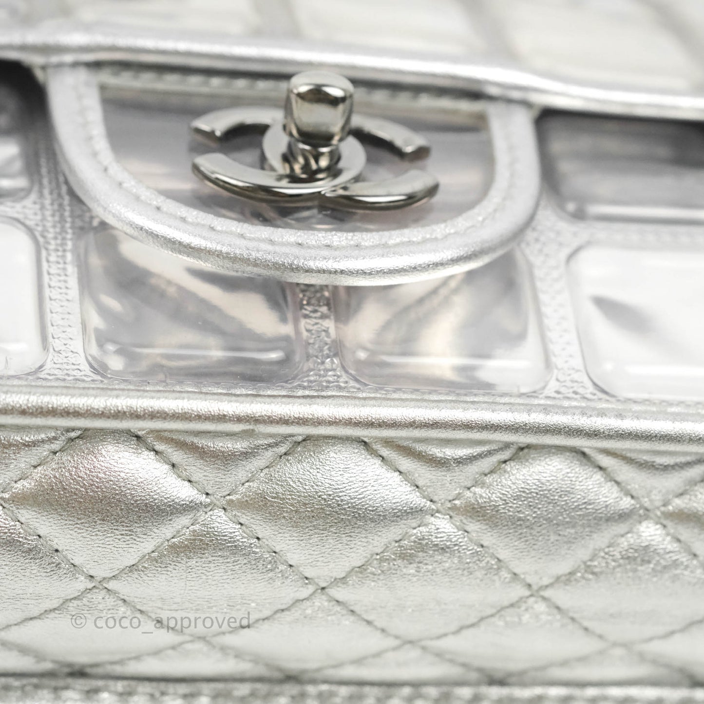 Chanel Vinyl Ice Cube Flap Bag Metallic Silver Silver Hardware