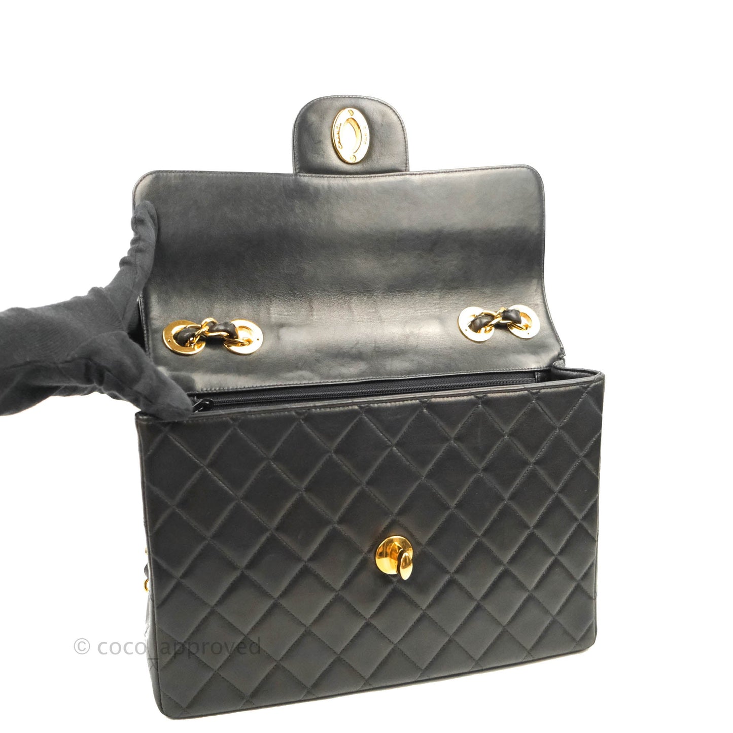 Chanel Vintage Jumbo Single Flap Black Lambskin 24K Gold Hardware