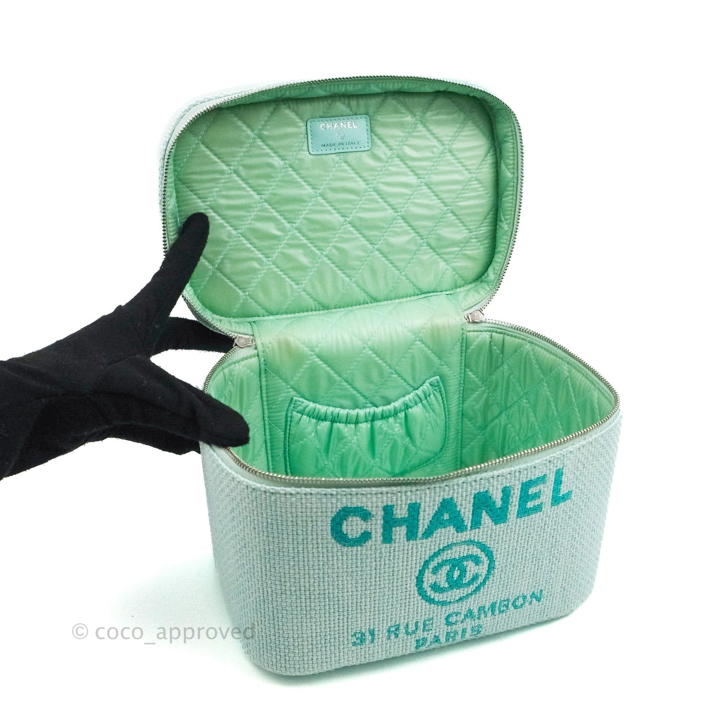 Chanel Deauville Vanity Pouch Mint Raffia Calfskin