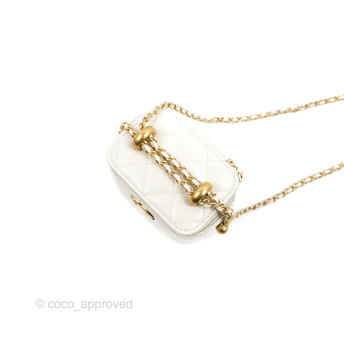 Chanel Quilted Mini Perfect Fit Vanity With Chain White Calfskin Aged Gold Hardware