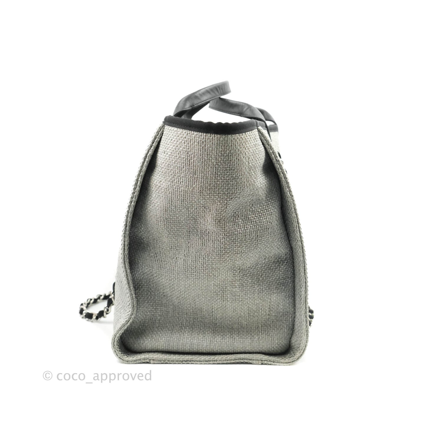 Chanel Large Deauville Light Grey Canvas Silver Hardware