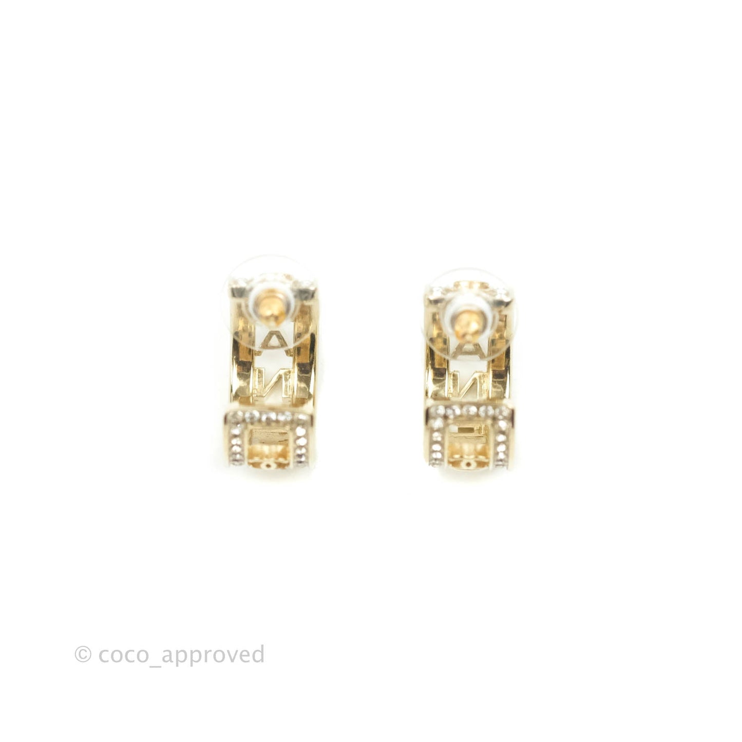 Chanel Crystal Hoop Earrings Gold Hardware 20B