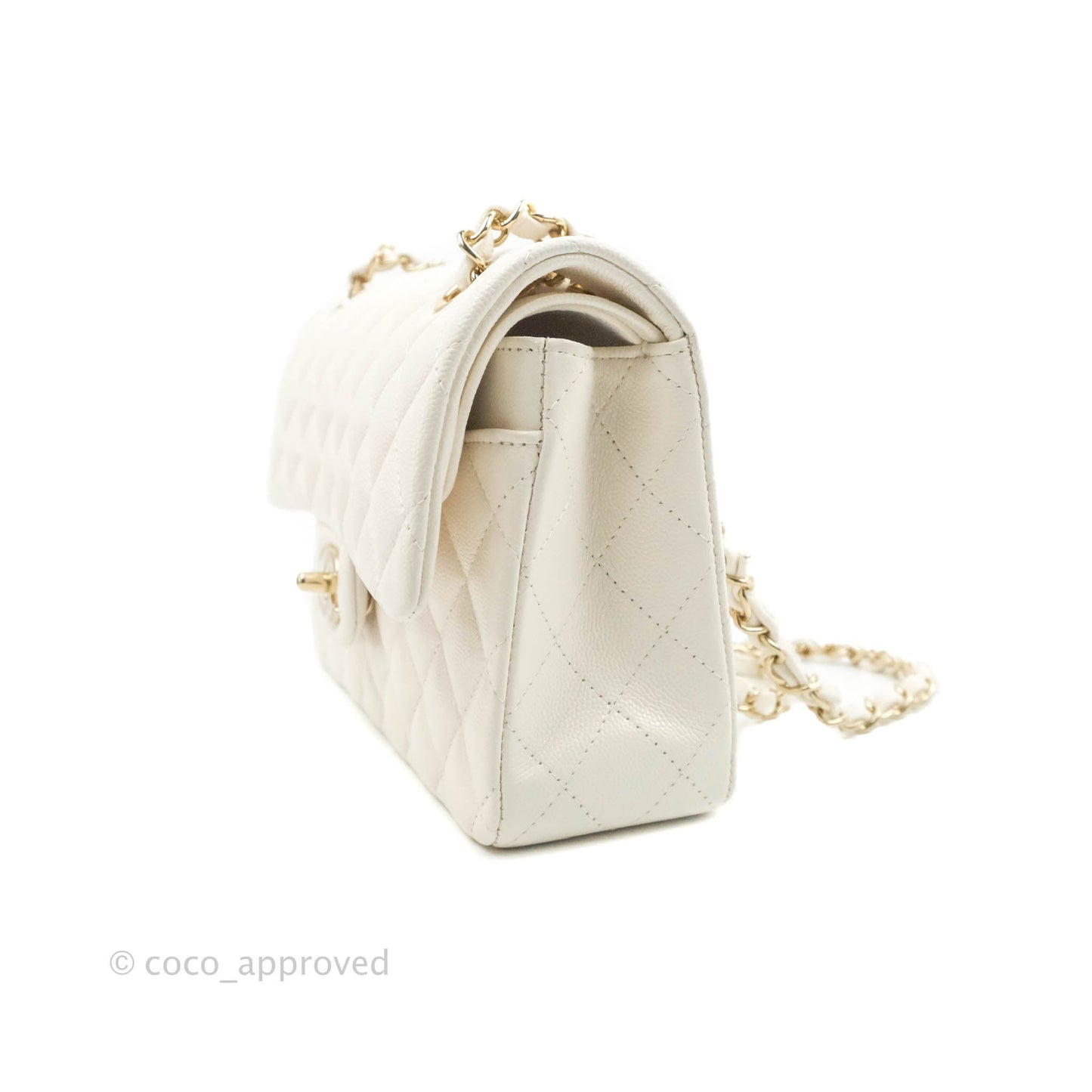 Chanel Small S/M Classic Quilted Flap White Caviar Gold Hardware 21S