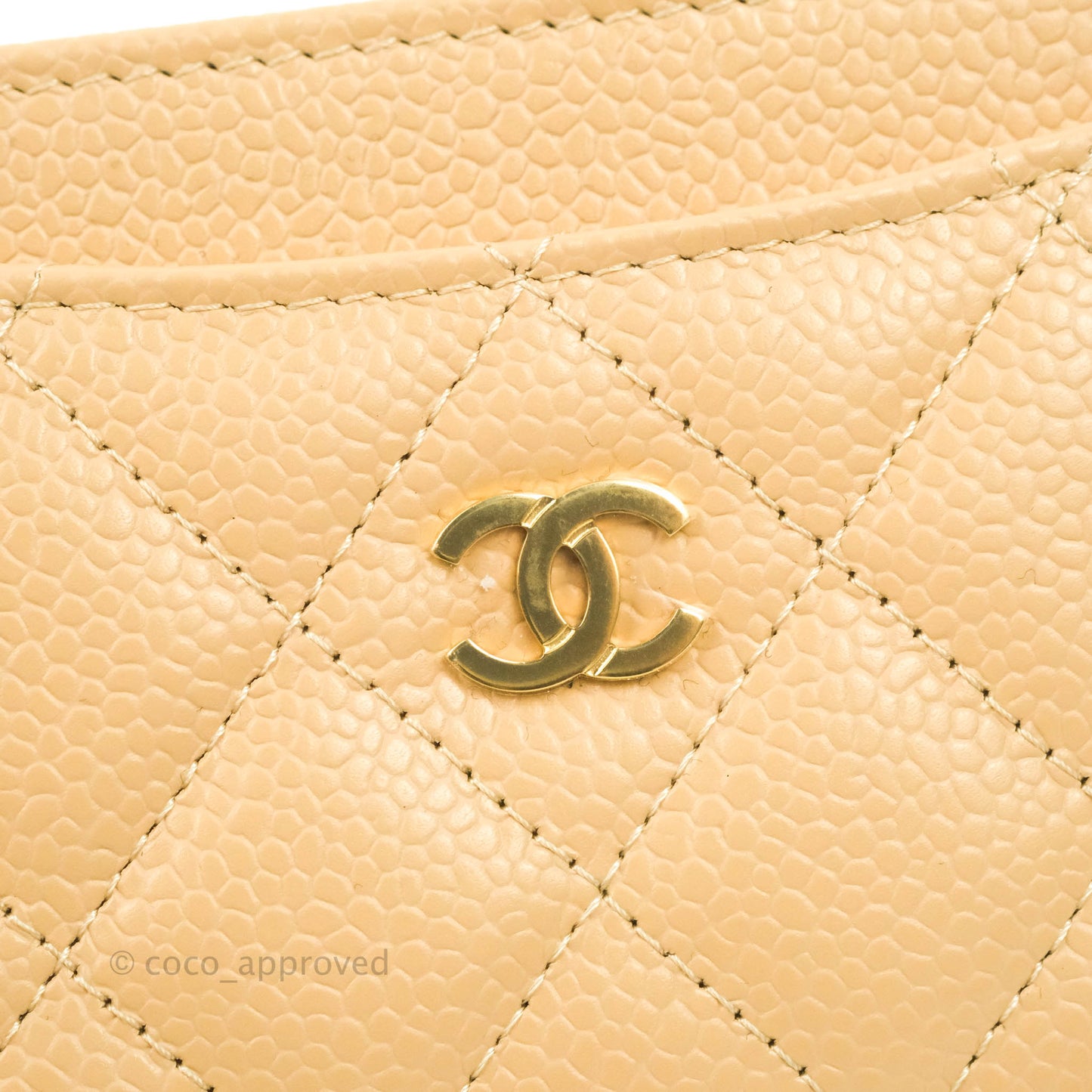 Chanel Classic Flat Card Holder Beige Caviar Gold Hardware