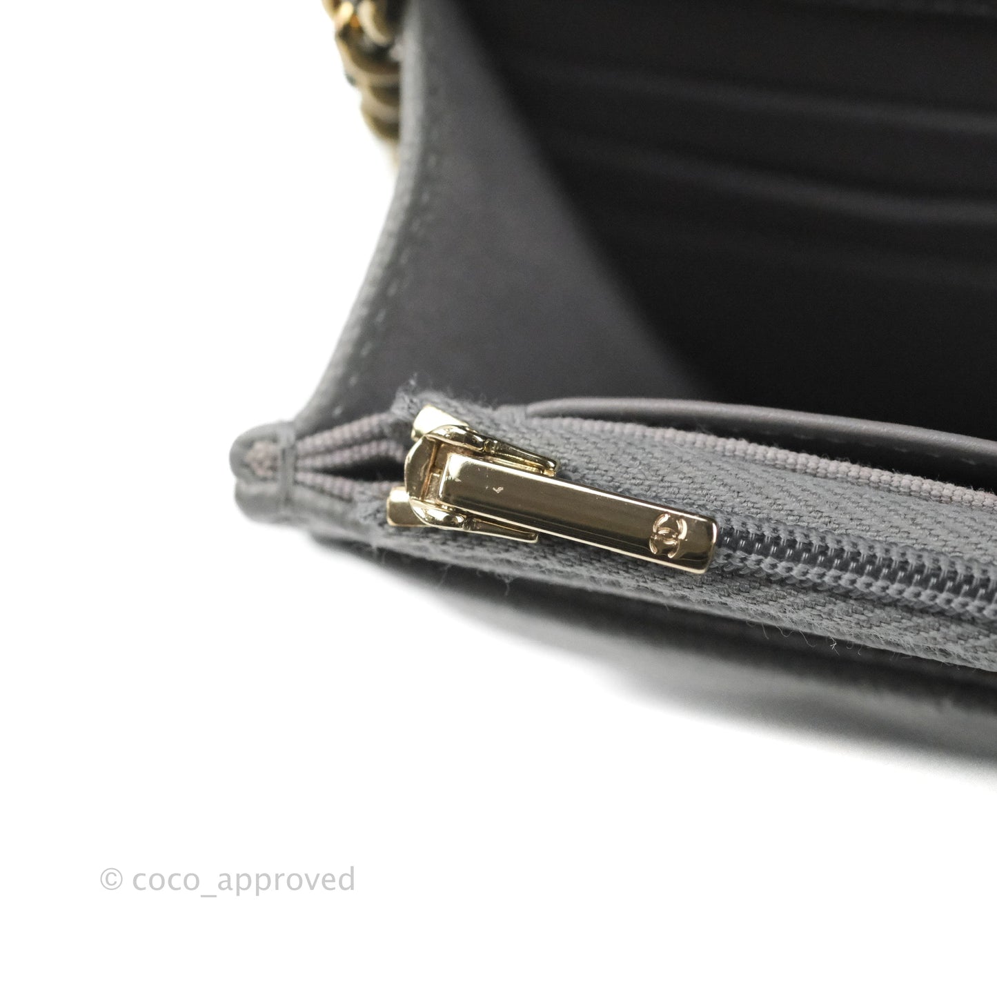 Chanel Quilted Classic Wallet on Chain WOC Grey Caviar Gold Hardware