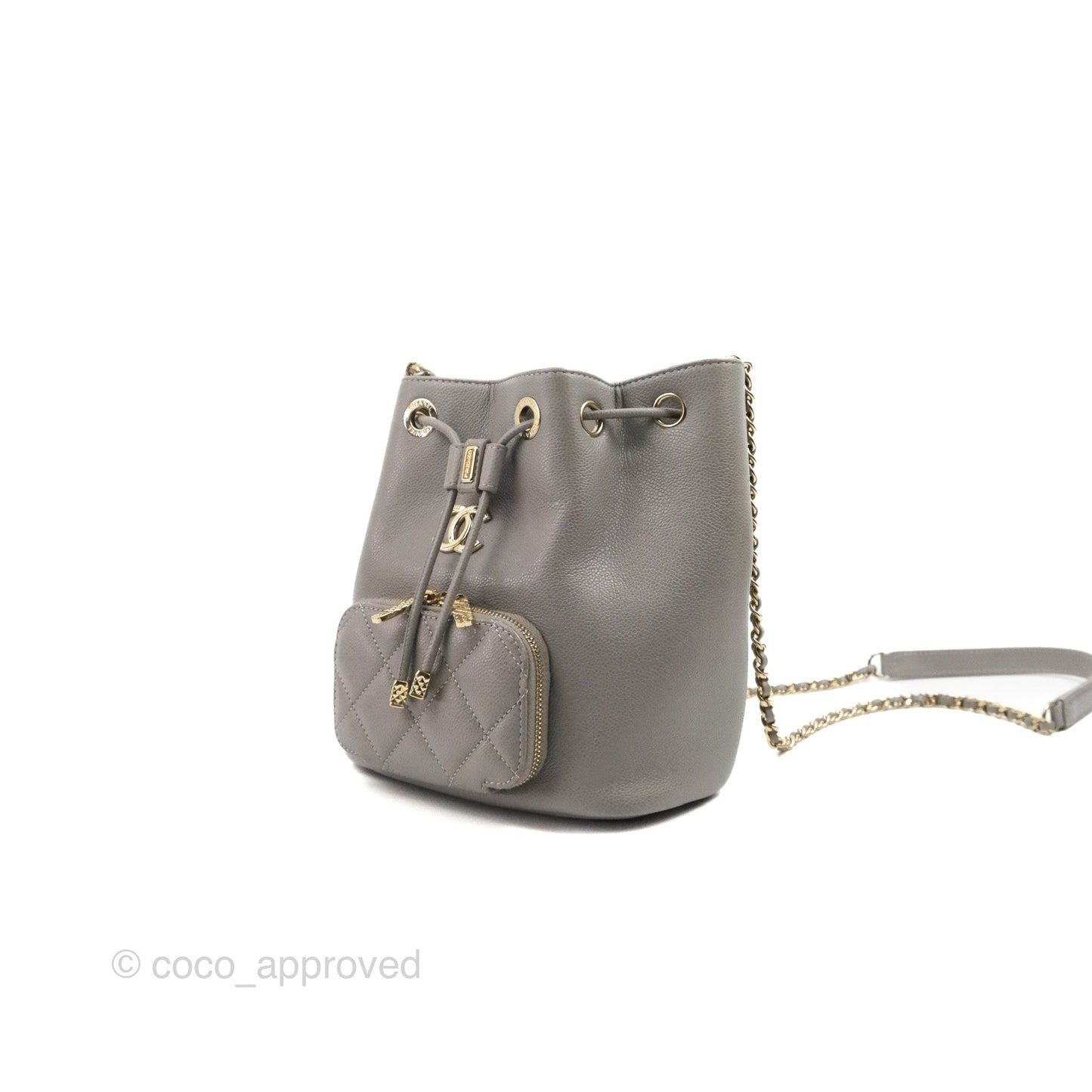 Chanel Business Affinity Drawstring Bucket Bag Grey Caviar Gold Hardware
