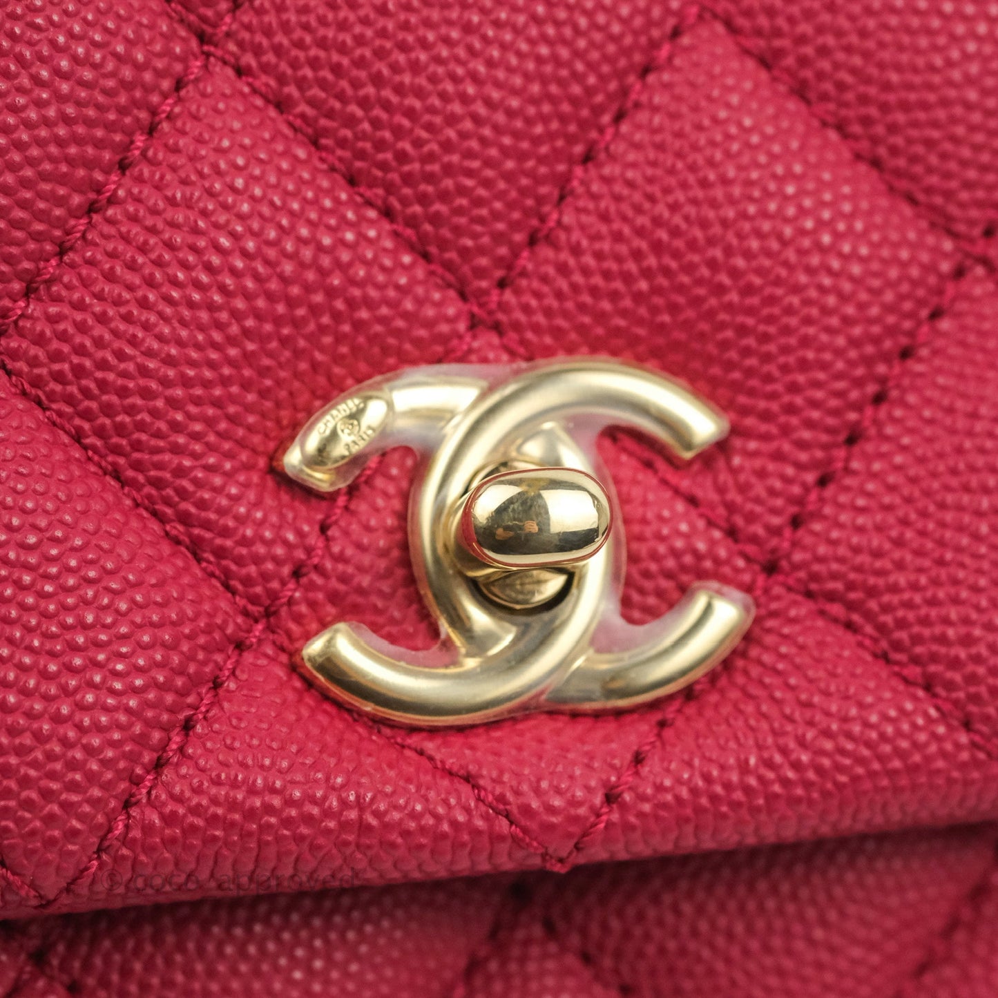 Chanel Small Coco Handle Quilted Cherry Red Caviar Gold Hardware