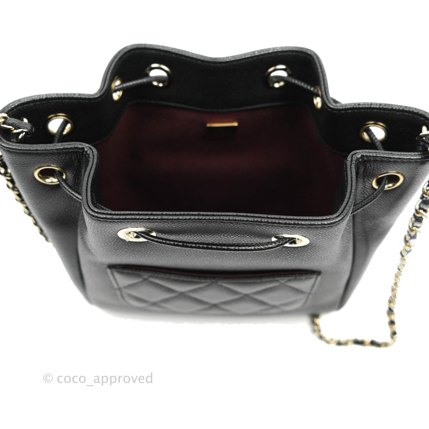 Chanel Business Affinity Drawstring Bucket Bag Black Caviar Gold Hardware 21P