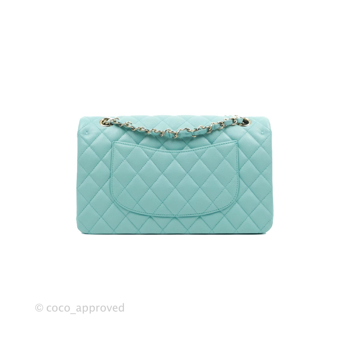 Chanel Classic M/L Medium Flap Quilted Tiffany Blue Caviar Gold Hardware