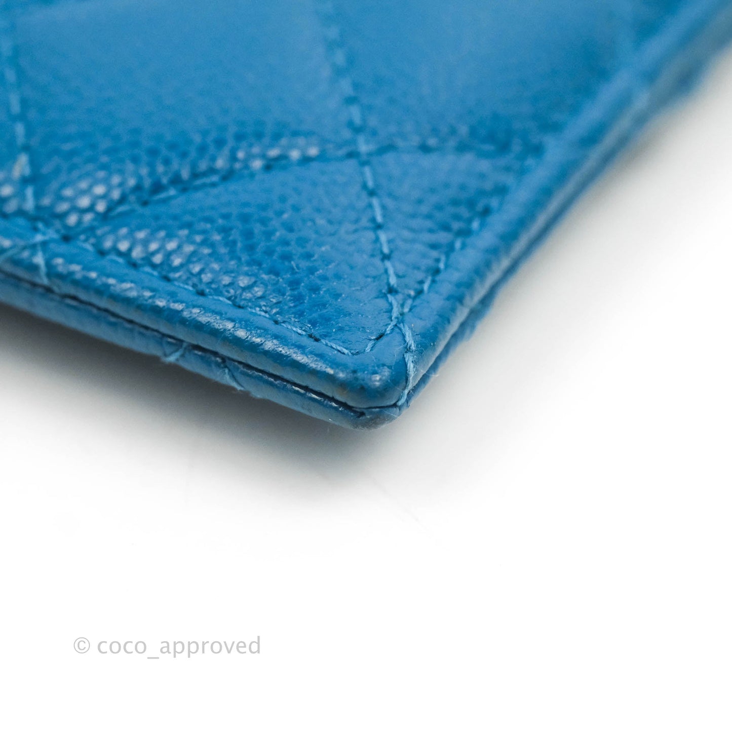 Chanel Quilted CC Zipped Card Holder Blue Caviar Silver Hardware