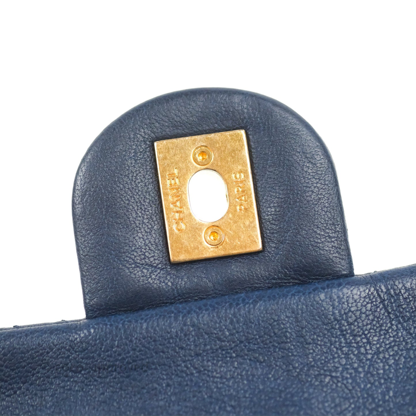 Chanel Small Chevron Surpique Flap Navy Calfskin Aged Gold Hardware