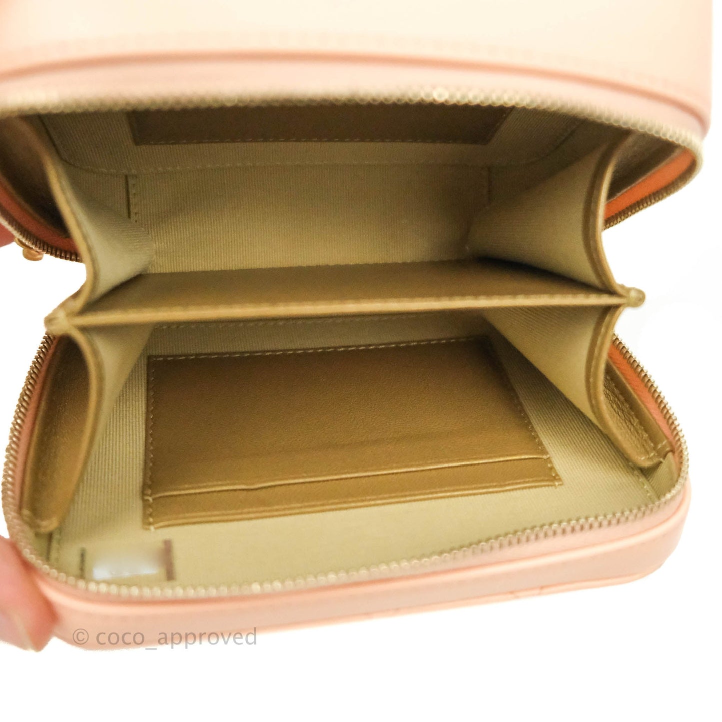 Chanel Mini Pearl Crush Quilted Camera Case Beige Pink Lambskin Aged Gold Hardware