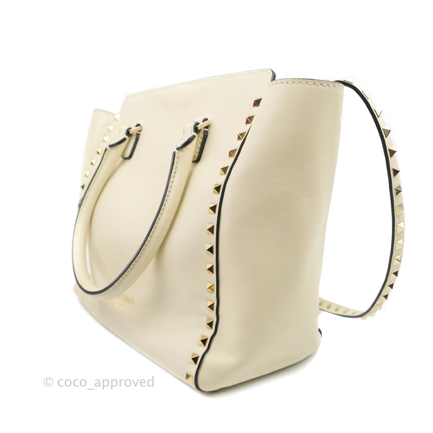 Valentino Garavani Rockstud Mini Trapeze Shoulder Bag White Calfskin Gold Hardware