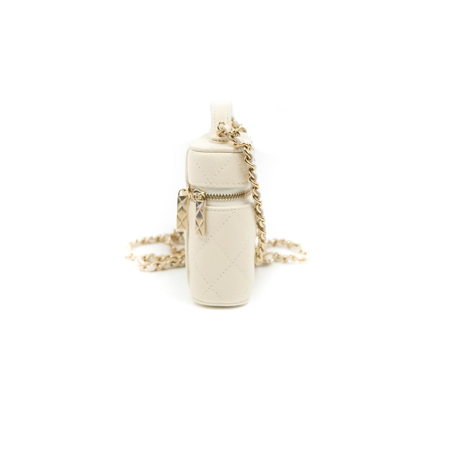 Chanel Quilted Small Handle With Care Vanity Case With Chain White Caviar Gold Hardware