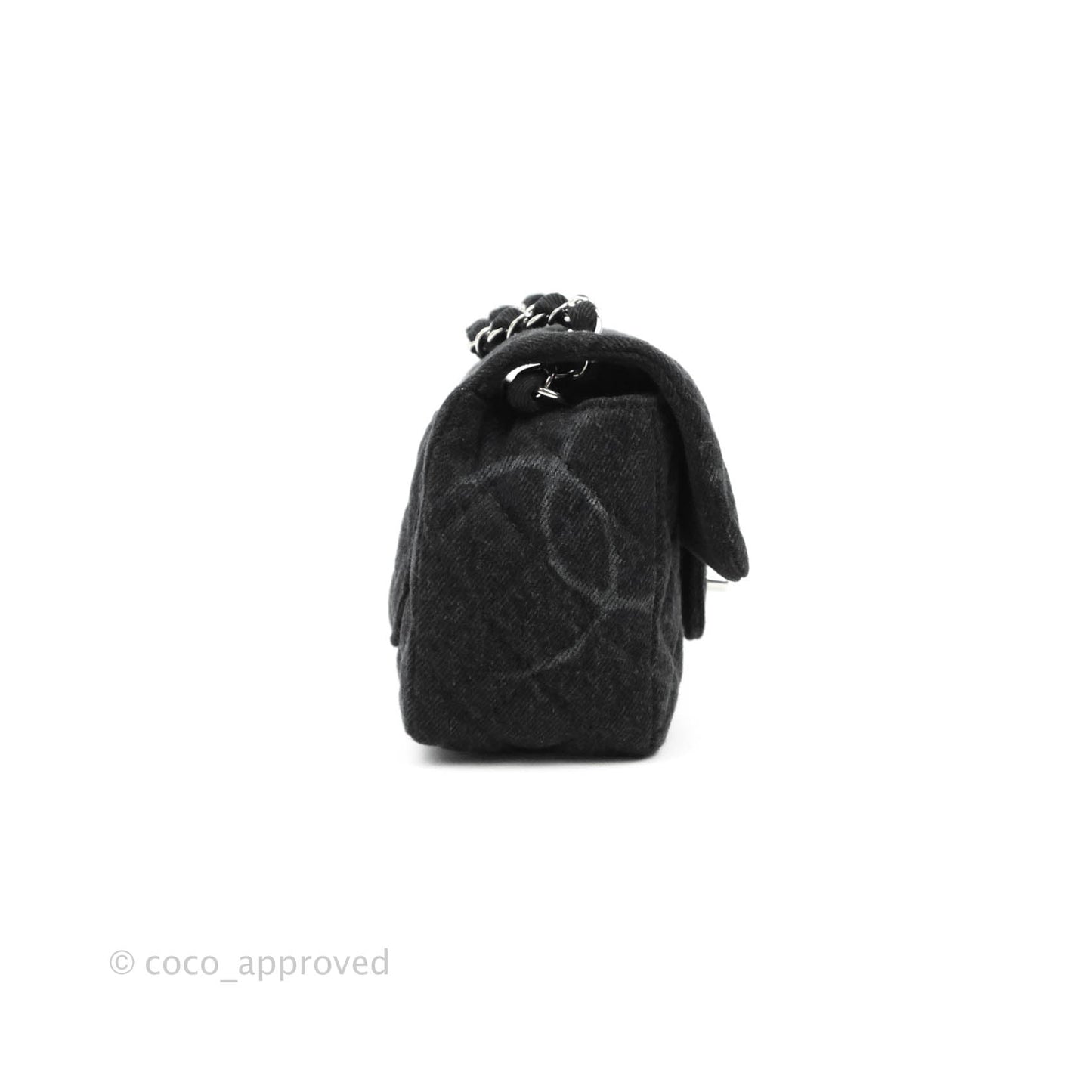 Chanel Quilted Mini Square Black Denim Silver Hardware