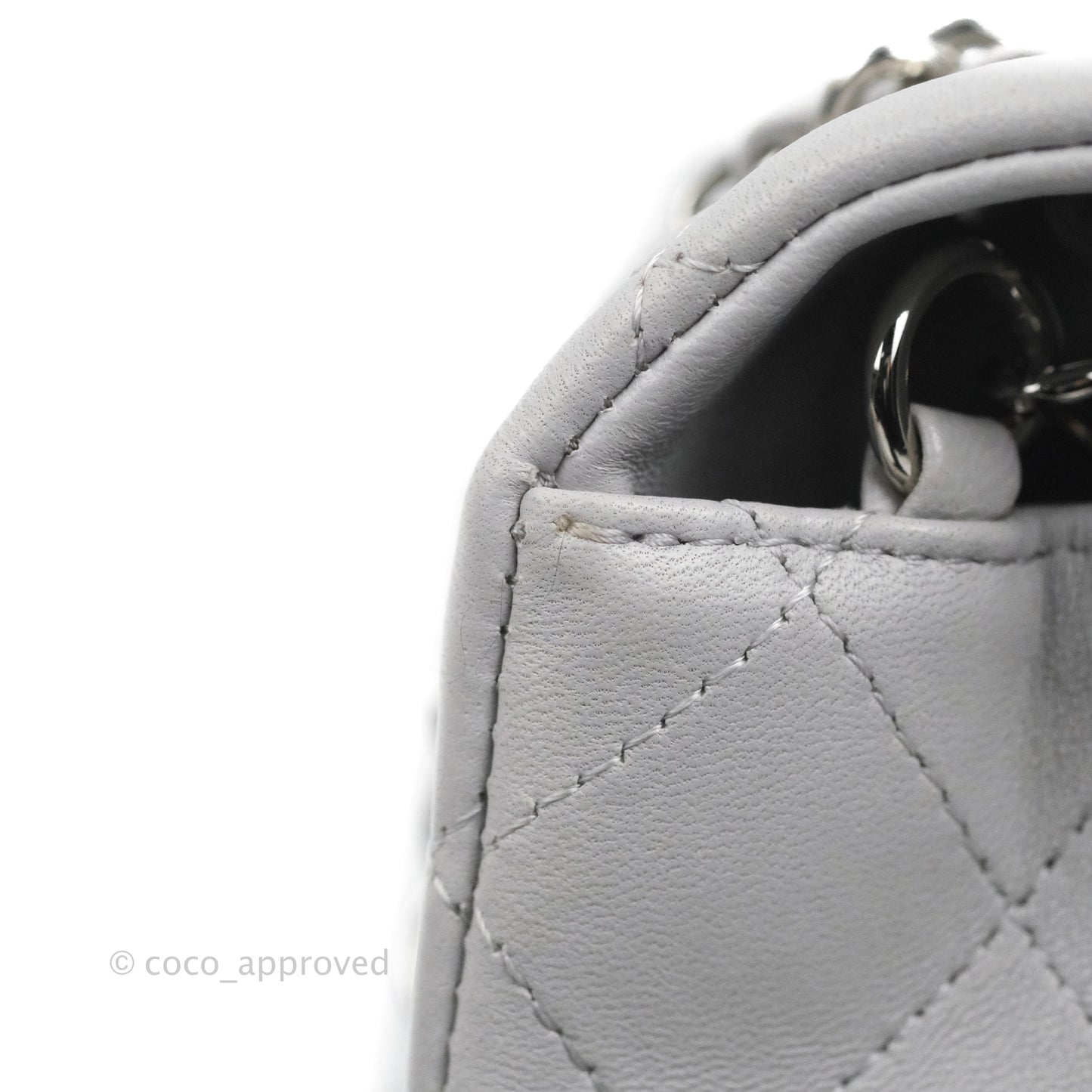 Chanel Quilted Mini Rectangular Flap Light Grey Lambskin Silver Hardware