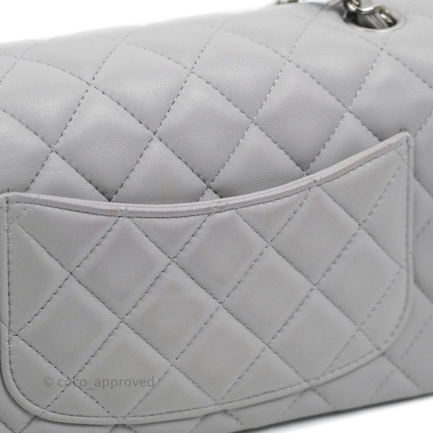 Chanel Quilted Mini Rectangular Flap Light Grey Lambskin Silver Hardware