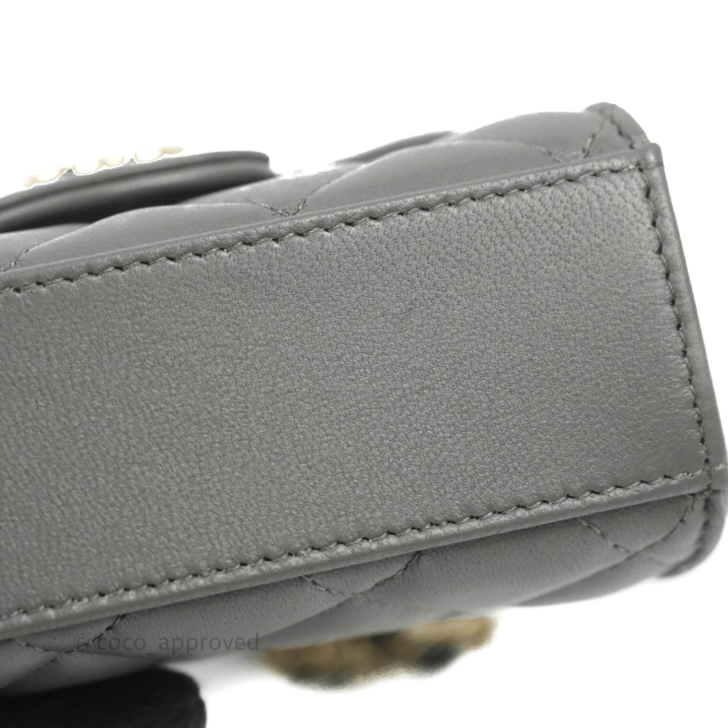 Chanel Mini Handle Clutch With Chain Grey Lambskin Gold Hardware