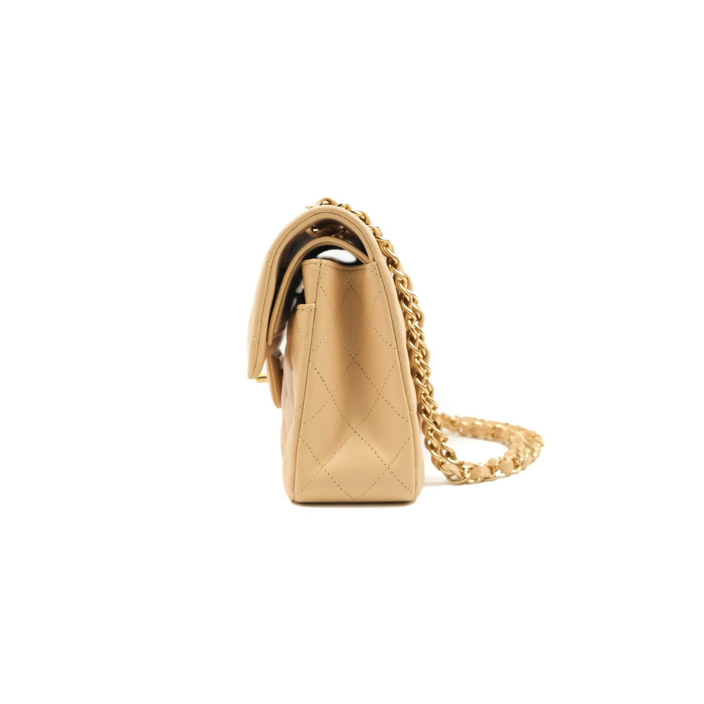 Chanel Classic Small S/M Quilted Flap Beige Lambskin Gold Hardware