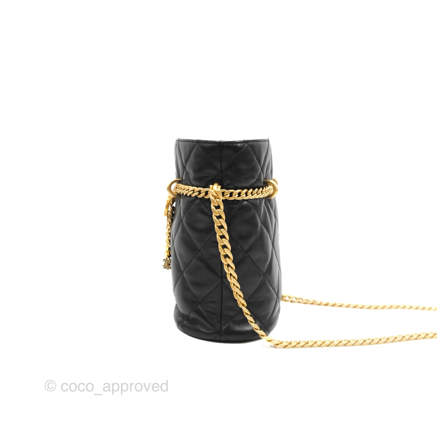 Chanel Enamel CC Bucket Bag Black Lambskin Gold Hardware 22S