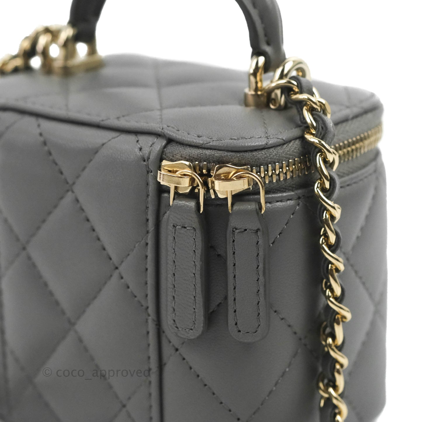 Chanel Mini Top Handle Vanity With Chain Dark Grey Lambskin Gold Hardware