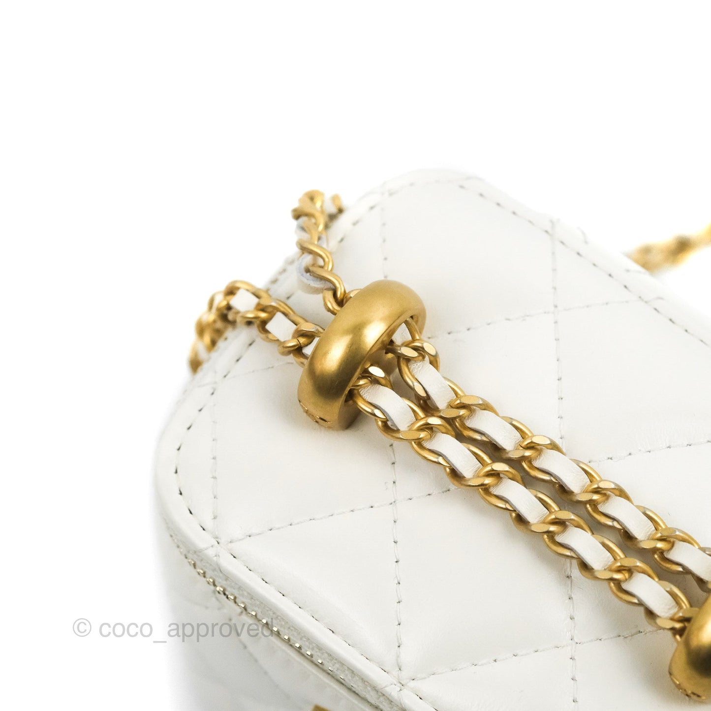 Chanel Quilted Mini Perfect Fit Vanity With Chain White Calfskin Aged Gold Hardware