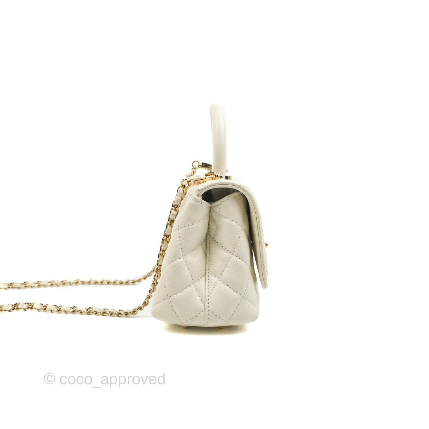 Chanel Mini Coco Handle Quilted Ivory Caviar Gold Hardware