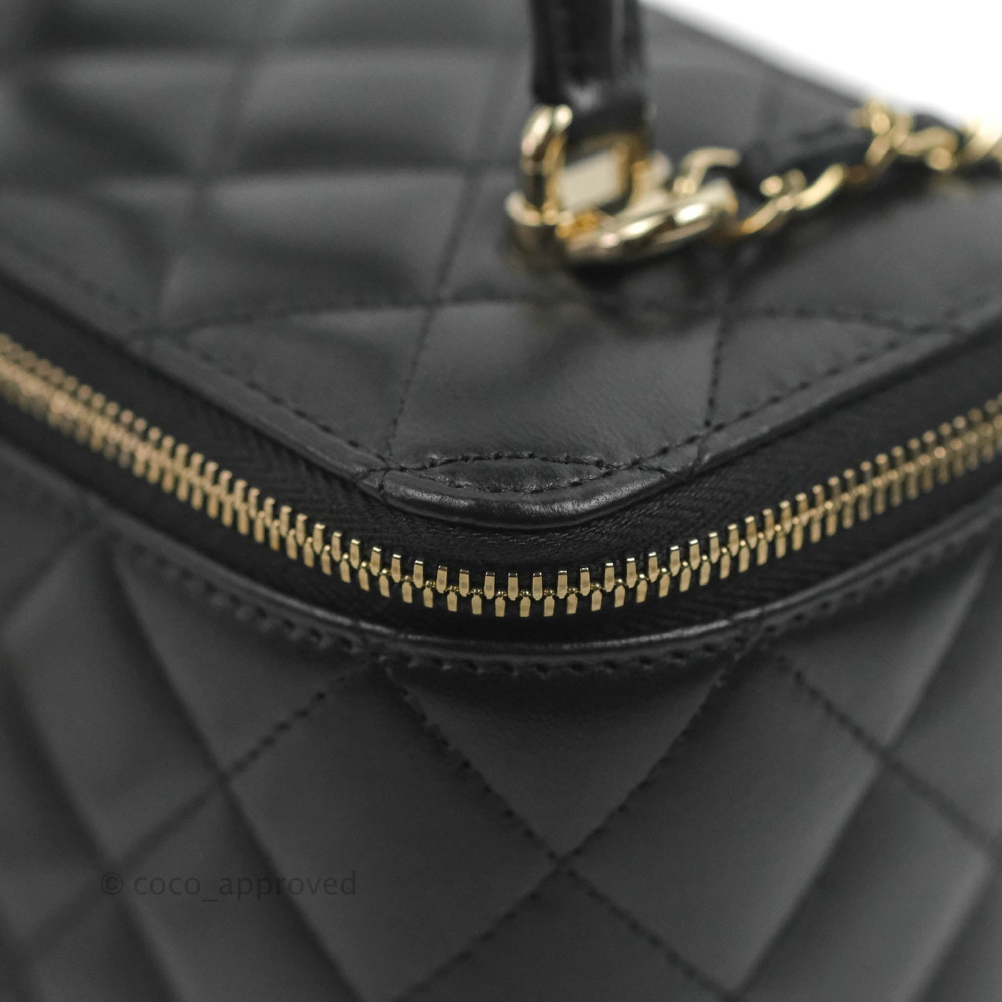 Chanel Vanity Rectangular Top Handle Black Lambskin Gold Hardware