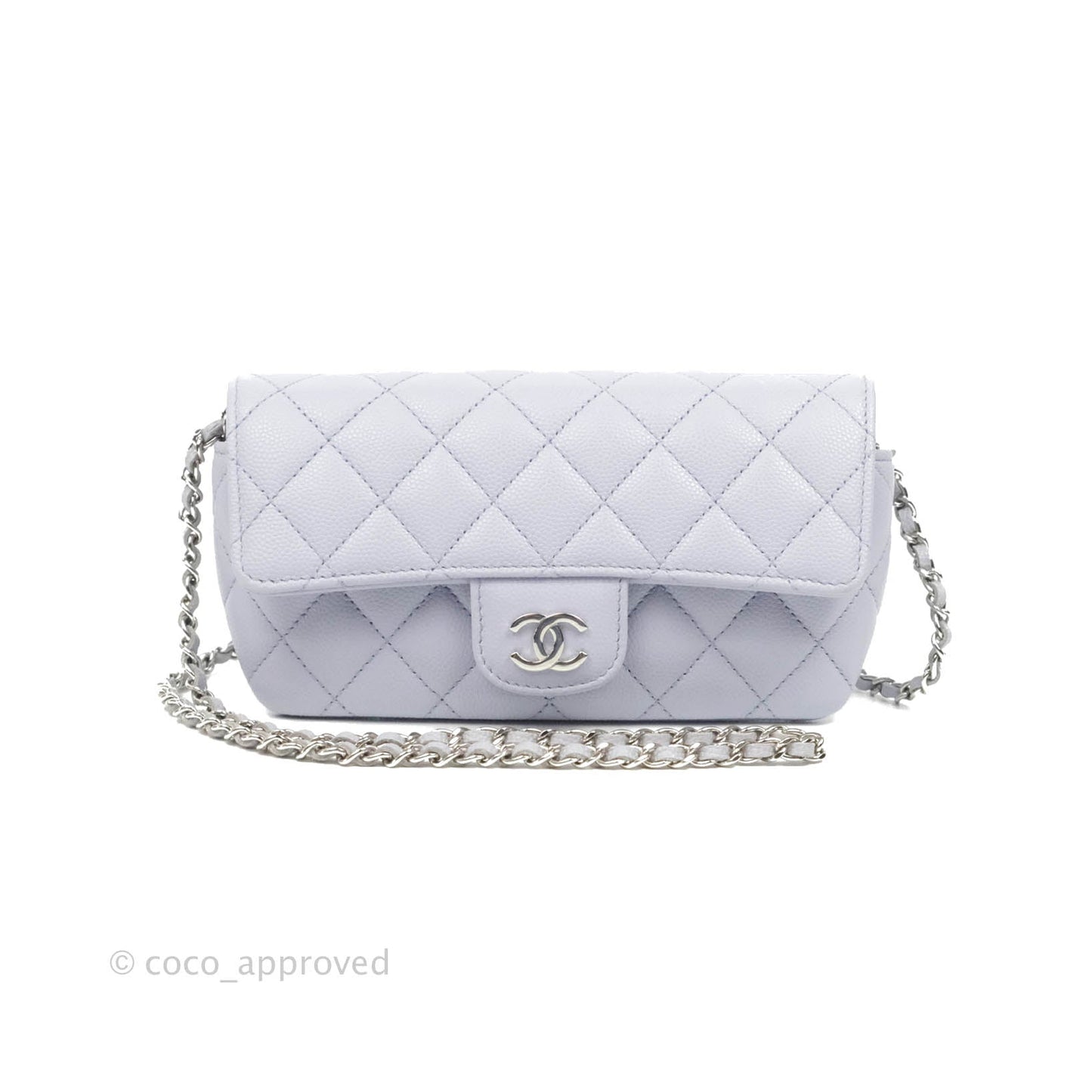 Chanel Quilted Case With Chain Lilac Caviar Silver Hardware