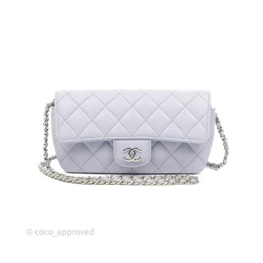 Chanel Quilted Case With Chain Lilac Caviar Silver Hardware