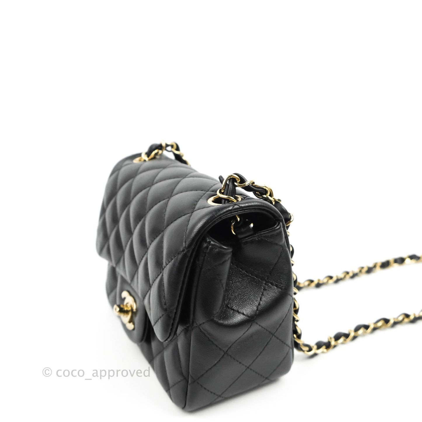 Chanel Quilted Mini Square Black Lambskin Gold Hardware