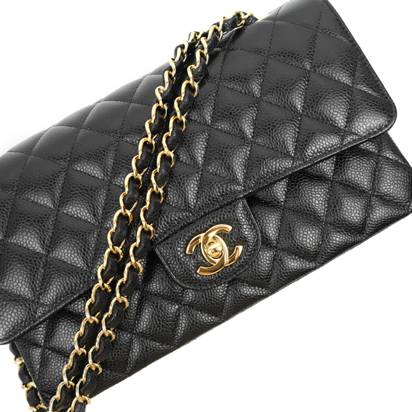Chanel Classic M/L Medium Double Flap Black Caviar Gold Hardware