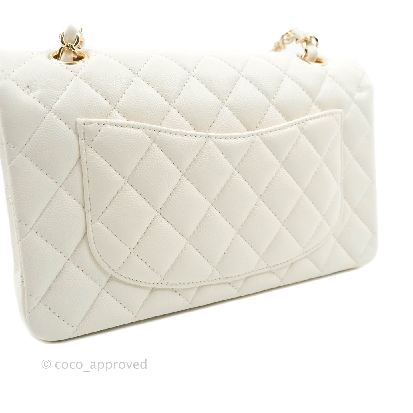 Chanel Small S/M Classic Quilted Flap White Caviar Gold Hardware 21S