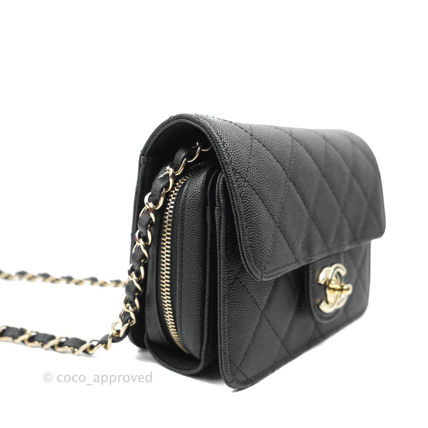Chanel Quilted Small Like The Wallet Flap Black Caviar Light Gold Hardware 22C